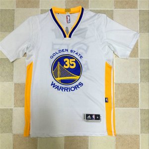 Maillot De Basket Golden State Warriors Kevin Durant 35 Brode AU Fabric Manches Courtes Blanc